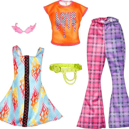 Barbie Fashions 2-Pack Clothing Set, 2 Outfits for Barbie Doll Include 2 Rock 'n Roll-Themed Looks & 2 Accessories