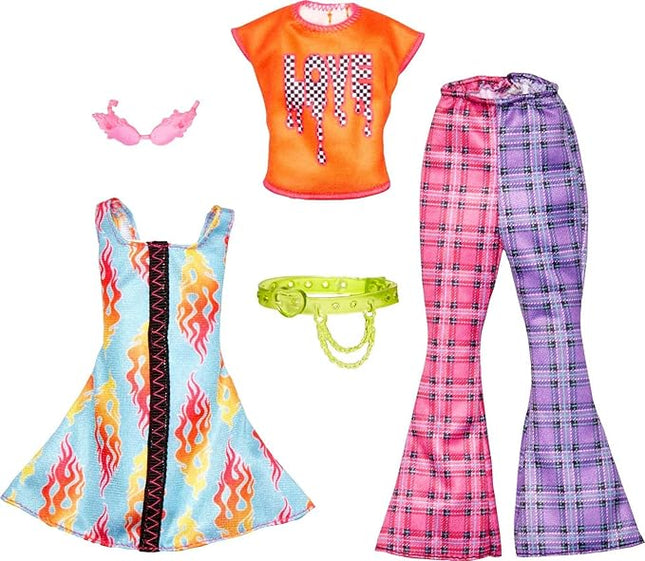 Barbie Fashions 2-Pack Clothing Set, 2 Outfits for Barbie Doll Include 2 Rock 'n Roll-Themed Looks & 2 Accessories