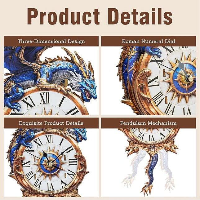 3D Wooden Puzzles for Adults Blue Dragon Clock - Model Building Kit Clock Puzzle Creative Craft Gift Home Deco for DIY Enthusiasts, Brain Teaser Building Set Birthday Gifts