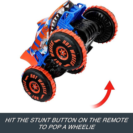Hot Wheels Monster Trucks Remote Control Toy Vehicle, Large-Scale RC Tiger Shark Climber with 3 Modes of Play for Racing, Climbing & Stunting