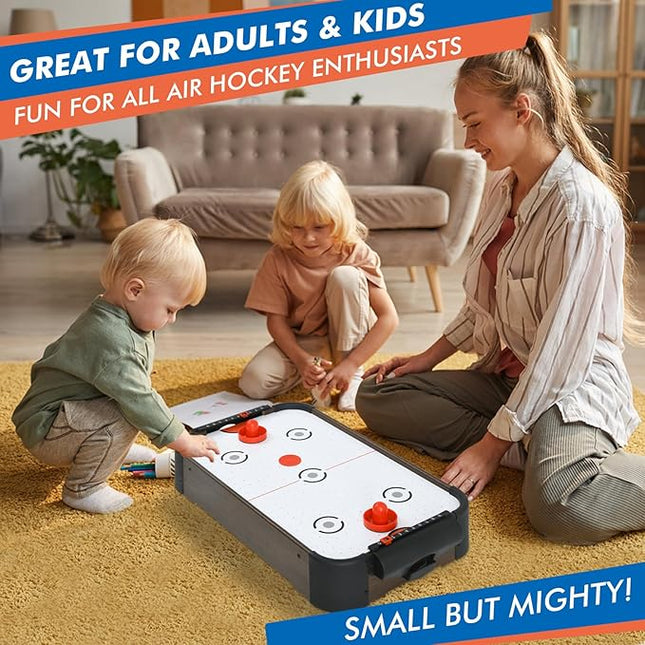 Table Top Air Hockey Table for Kids, 32” Mini Tabletop Air Hockey Game w/Electric Motor Fan, 2 Pushers and 2 Air Hockey Pucks, Great for Playing on The Floor, Tabletop