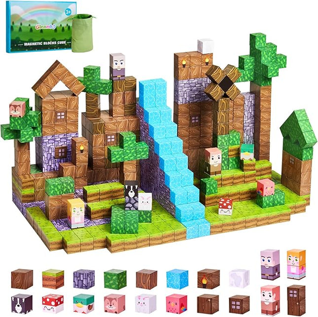 126PCS Magnetic Building Blocks: Forest Castle Magnetic Blocks Building Toys, Toddler Magnet Toys STEM Building Game Sensory Gift for Kids Ages 3 4 5 6 7 8 9+ Boys Girls Birthday Gifts