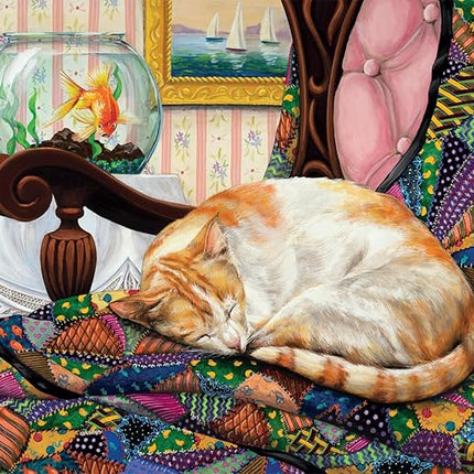 Buffalo Games - Joelle McIntyre - Sleeping Quilt Cat - 750 Piece Jigsaw Puzzle for Adults - Challenging Puzzle Perfect for Game Nights - Finished Size is 24 x 18