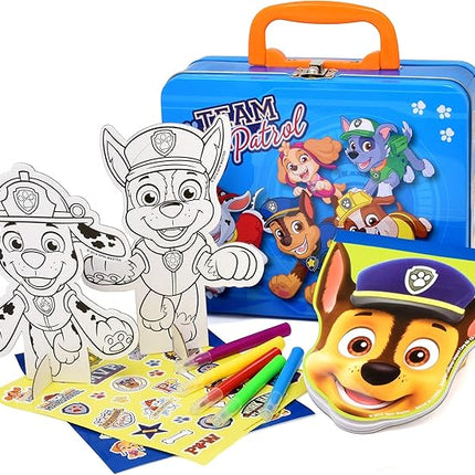 Lollipop Travel Toys Paw Patrol Activity Tin Set with Sketch Pad, 5 Markers and 2 Sticker Sheets, Paw Patrol Toys for Boys Age 3-5, Toddler Activities, Busy Book Style Play, Car Game