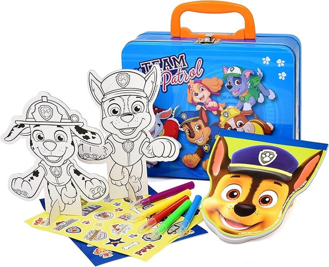 Lollipop Travel Toys Paw Patrol Activity Tin Set with Sketch Pad, 5 Markers and 2 Sticker Sheets, Paw Patrol Toys for Boys Age 3-5, Toddler Activities, Busy Book Style Play, Car Game