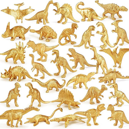 AugToy Gold Plastic Mini Dinosaur Figures Toys 48PCS Party Favors Supplies Birthday Dino Cupcake Toppers Prizes Box Toddler Kids Classroom Goodie Bags Pinata Filler Valentines Day Gifs School