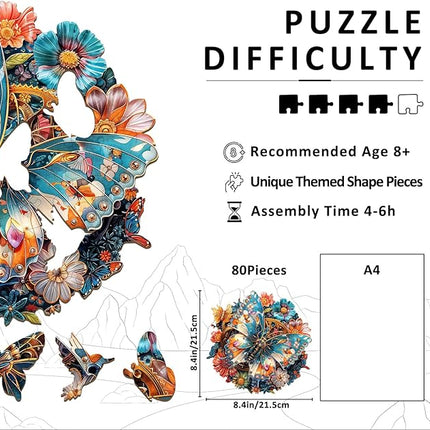 Wooden Puzzles for Adults - Mechanical Butterfly Wood Puzzles Adult - Unique Animal Shape Wooden Jigsaw Puzzles for Adults - Birthday Gifts for Puzzle Lovers, Family (8.4 * 8.4in)