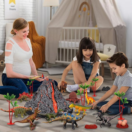 Large Volcano Set with 9 Realistic Dinosaur Action Figures for Kids 2 3 4 5 6 8 10 Years, Simulated Volcanic Eruptions w/Sounds, Volcano Can Store Dinos, Gift for Toddlers Boys & Girls