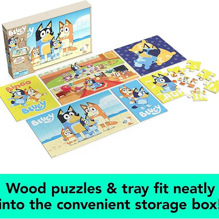 Spin Master Games, Bluey Puzzles 7-Pack, Wooden Jigsaw Puzzles for Preschoolers, 12, 16, & 24 Pieces, Storage Tray, Bluey Toys, for Ages 4 & Up