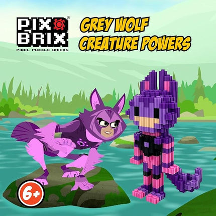 Pix Brix - Wild Kratts Toys Pixel Art Kit - Grey Wolf, 1278 Pieces - Patented Slide + Stack Pixel Puzzle Building Bricks, Build & Collect Wild Kratts Animals - Stem Toys, Ages 6 Plus