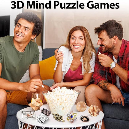 Syhood 14 Pcs Metal Brain Teaser Puzzles Ring Interlock Logic Puzzle Metal Wooden IQ Education Games Lock Challenging Gift for Adults Kid Office Party Table Toys(Educational)