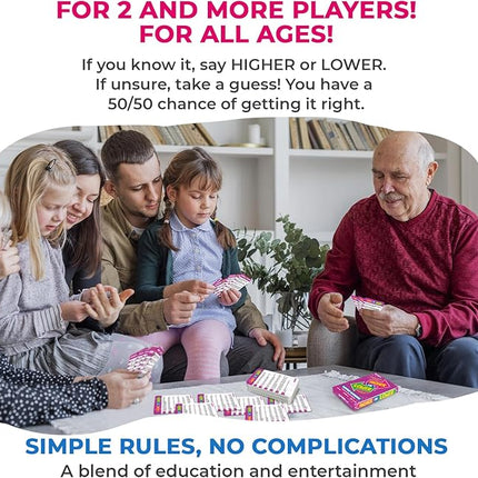 QUOKKA Trivia Board Games for Kids and Adults - Version V2.0 - Family Night Science Games 4xSet Higher or Lower Trivia Cards | Guess Fun Questions | 2 + Players - Challenge Your Science Knowledge