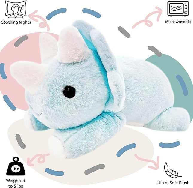 uoozii 24" | 5 Pounds Blue Dinosaur Weighted Stuffed Animals with Unscented Microwavable Heating Pad, Cute Coolable Heatable Weighted Plush Warm Gift for Kids & Adults