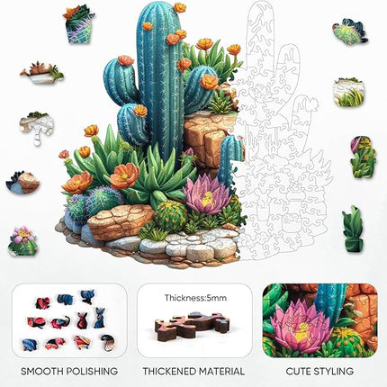 delobil Succulent Cactus Wooden Puzzles for Adults, 500 Pieces Jigsaw Puzzles, Unique Shaped Medium Size Liberty Wood Puzzle Gift for Adults and Kids, Family Game 16.7'' x 16.2''