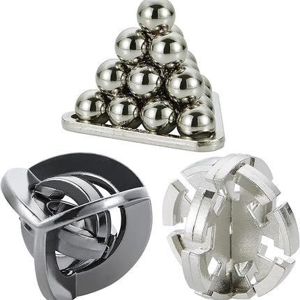 Brain Teaser Puzzles- 3 PCS Metal Puzzles Kit Metal Cast Puzzle Games Toys Unlock Interlock Puzzles Box Mind IQ Logic Test Disentanglement Games Toys for 15+ Adults Office Supplies WP140B