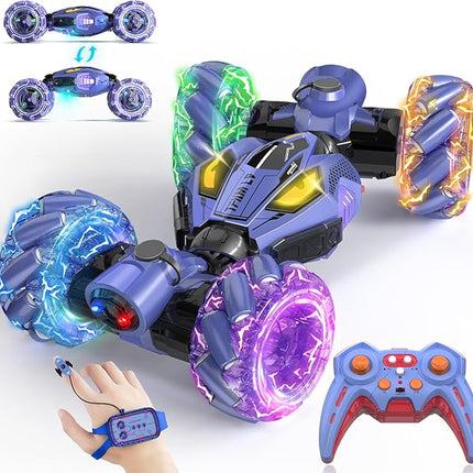 Gesture Sensing RC Stunt Cars - Toys for Boys Girls 6-12 | Best Gifts for Kids 6+ Years Old | 4WD 360° Rotating Remote Control Transform Car | All-Terrain Off Road Vehicle with Lights Music Purple