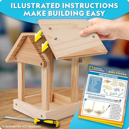 Blue Marble National Geographic Build Your Own Bird Feeder Kit – DIY Wooden Feeder Craft with Paints, Brush, Bird-Watching Journal & Educational Poster for Kids, Easter Basket Stuffers