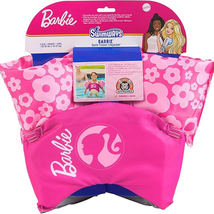 SwimWays Barbie Swim Trainer, US Coast Guard Approved Life Vest, Kids Swim Vest and Swimming Aid, Arm Floaties & Life Jackets for Kids 33-55 lbs