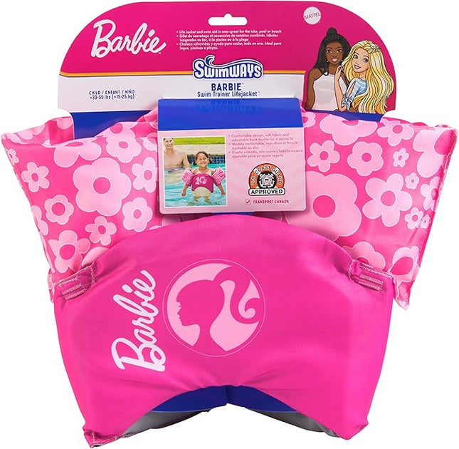 SwimWays Barbie Swim Trainer, US Coast Guard Approved Life Vest, Kids Swim Vest and Swimming Aid, Arm Floaties & Life Jackets for Kids 33-55 lbs