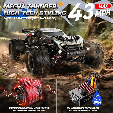 DEERC Brushless Fast RC Cars for Boys & Adults, 55KM/H, 1:18 Off-Road RC Truck, All Terrain 4x4 Racing Mecha Car, 50 Mins, Waterproof Remote Control Monster Truck, Compatible with 3S Battery