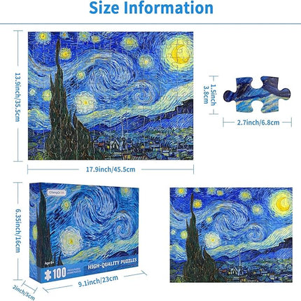 100 Piece Puzzles for Kids Starry Night 100 Piece Puzzle Famous Oil Painting Puzzles for Adults 100 Pieces Classic Art Puzzles by Vincent Van Gogh Puzzle for Kids Ages 6-10 Senior Gift