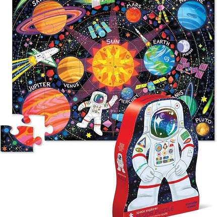 Crocodile Creek 36-Piece Jigsaw Floor Puzzle - Fun Floor Puzzles for Kids Ages 3-5 - Heavy-Duty Shaped Box for Storage - Space Explorer - 24" W x 18" H Finished