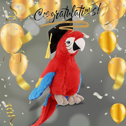 DolliBu Red Parrot Graduation Plush Toy - Super Soft Plush Graduation Stuffed Animal Dress Up with Graduation Cap with Tassel Outfit - Congratulatory Graduation Gift with Personalization - 15 inch