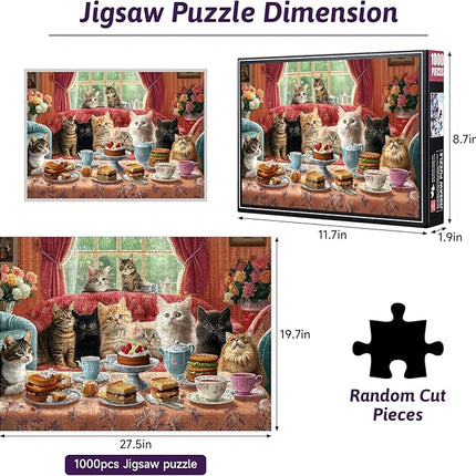 Cat Eating Cake Jigsaw Puzzle 1000pcs - Adult Jigsaw Puzzles Large DIY Brain Teaser for Family Fun, Scratch-Resistant Paper Puzzles, Home Decor Gift with Adorable Kitten Scene Adults Puzzle