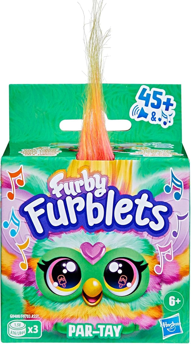 Furby Furblets Par-Tay Mini Friend, 45+ Sounds, Disco Music, Speaks Only Furbish, Electronic Plush Toys for Girls & Boys, Interactive Pets, Multicolor, 6+