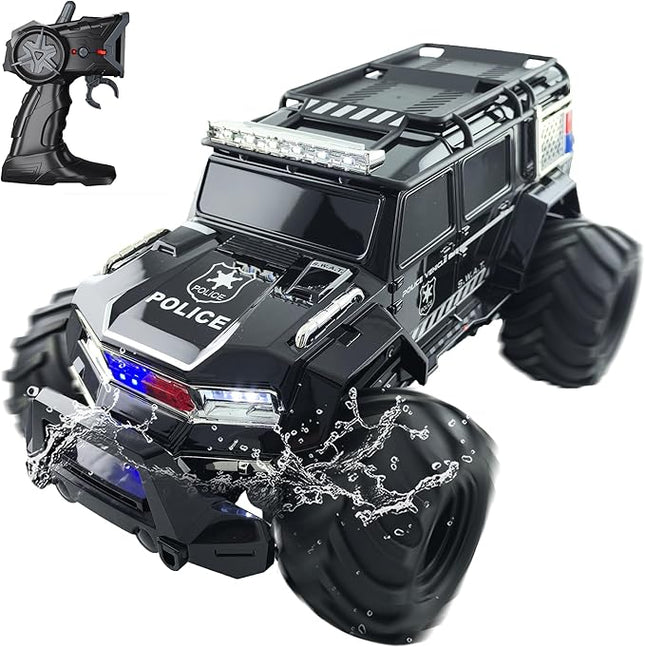 Threeking 1:14 Waterproof Rc Police Cars Amphipious Remote Control Car SUV Truck Indoor Outdoor Toys with Police-Siren Lights for 6 7 8 9 10 11 12 Year Old Kids Boys Girls Gifts Presents