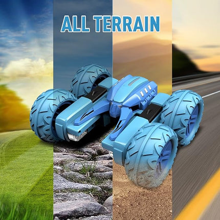 Remote Control Car Boy with Headlight, Hobby RC Car Stunt Kids Toy Gift for Boys Girls 6+ Years, Electric 4WD 2.4Ghz Double Side Rotating Race Vehicle 360° Flips Offroad Birthday Xmas