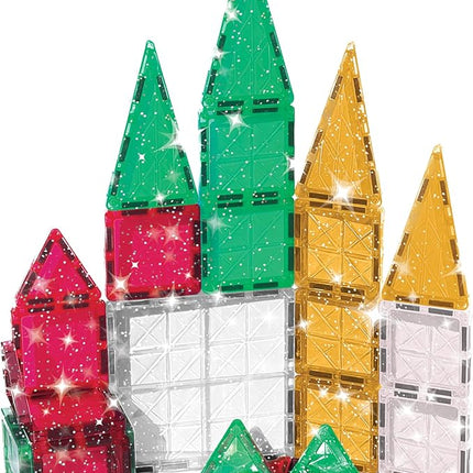 CreateOn Crayola Holiday Glitter Mini PIP Magnetic Tiles, Magnetic Kids’ Building Toys, STEM Learning Travel Toys for Boys and Girls, 27-Piece Set