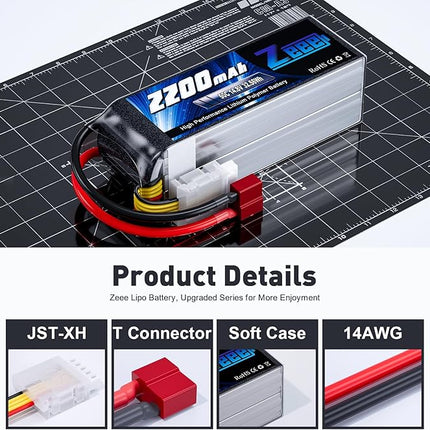 Zeee 4S Lipo Battery 2200mAh 14.8V 50C Soft Pack RC Battery with T Connector for RC Car Boat Truck Helicopter Airplane UAV Drone FPV RC Hobby (2 Pack)