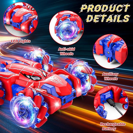Spider Remote Control Car, 2.4Ghz RC Cars with Headlight Double Sided Off-Road 360° Rotating Rechargeable 4WD RC Stunt Car Indoor Outdoor Spider Toys for Boys 4-6 5-7 8-13