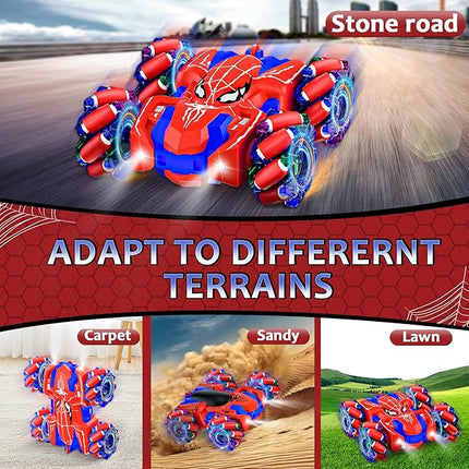 Spider Remote Control Car for Boys, Rechargeable RC Cars Toys with Cool Lights, 2.4Ghz Double Sided Drift RC Stunt Cars, 360°Rotating 4WD Off-Road Race Car for 4-6 6-12 Boy Kids Gifts