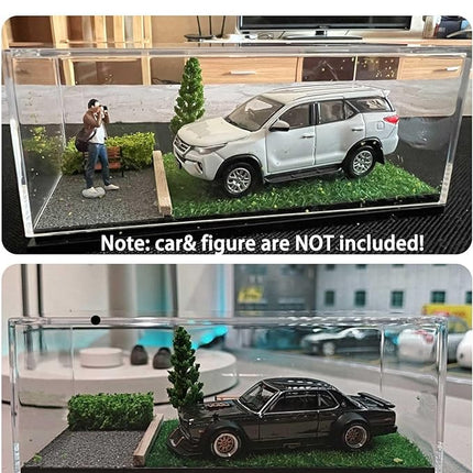 1/64 Scale Street Diorama Display Case- Clear Storage Case with Realistic Urban Road Scene for Hot Wheels, Matchbox & 1:64 Model Cars- Diecast Toy Garage-Summer