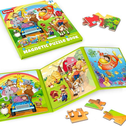 SYNARRY Magnetic Puzzles for Kids Ages 3-5, 20 Pieces Toddler Animal Puzzles for Kids Ages 4-6, Easter Basket Stuffers Valentines Day Gifts for Kids, Car Airplane Road Trip Activities Toy