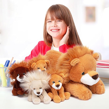 IKASA Mommy Lion Stuffed Animal Mom and Baby Plush Toy, Cute 17" Soft Small Mama Family Set Cuddly Toys with Little Mini Babies,Gifts for Kids
