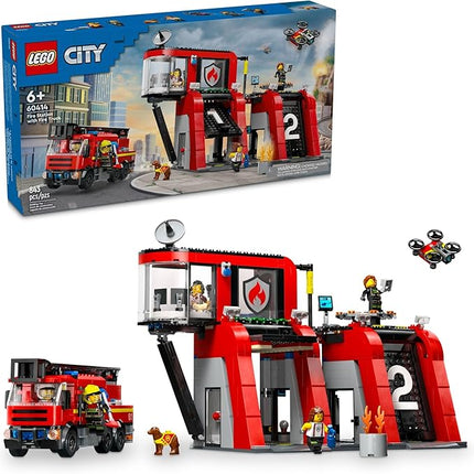 LEGO City Fire Station with Fire Truck Toy - Kids Toy Building Sets with 2 Fire Truck Attachments - Gifts for Boys & Girls Ages 6+ - Pretend Play Set with 5 Minifigures - 60414