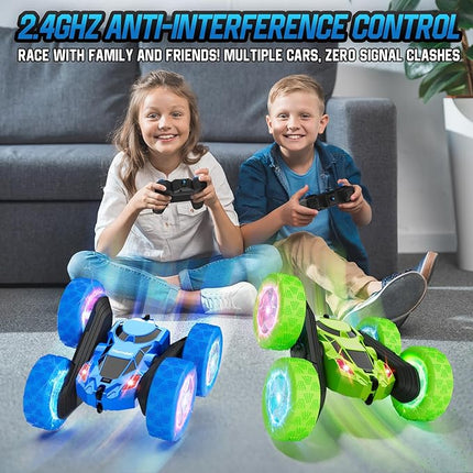 Remote Control Car for Boys 6-12 Year Old Double Sided 360°Rotating 4WD Rechargeable RC Cars Race Stunt Toy Car for Kids Birthday-Blue