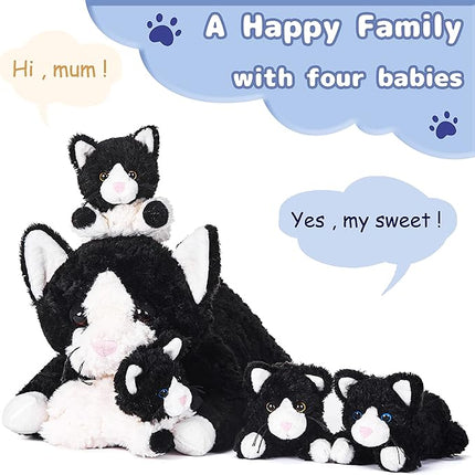 IKASA Mommy Cat Stuffed Animal Mom and Baby Plush Toy,Cute 16" Soft Cuddly Huggable Toys with Little Mini Babies Kitten,Gifts for Kids Girls Boys