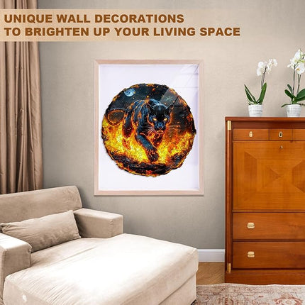 Wooden Puzzles for Adults - Flame Panther Wood Puzzles Adult - Unique Animal Shape Wooden Jigsaw Puzzles for Adults - Birthday Gifts for Puzzle Lovers, Family (8.5 * 7.9in)