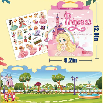 Benresive Reusable Sticker Book for Toddlers 2-4 Years, Fun Travel Stickers for Kids, Waterproof Sticker Books for Toddlers 1-3, Crafts Activities for Todddlers 1-3 2-4 3-5 - Princess