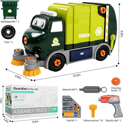 Trucks Take Apart Toys with Electric Drill, DIY Electric City Clean Truck Toy Set, Disassembly Garbage Truck Toys, Birthday Gifts for 3 4 5 6 7 8 Years Old Boys Girls
