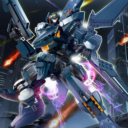 Mech Robot Transforming Building Blocks Set for Adults, Blue City Protector Mecha Model Action Figures, Cool Creative Robots STEM Toys Gift for Teens Boys, 569 Pieces