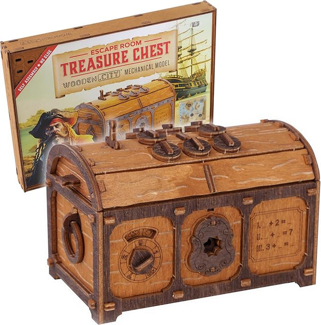 WOODEN.CITY Puzzle Box Treasure Chest - Assemble and Solve Riddles for a Unique Escape Room Experience - Wooden Clue Box Perfect Unique Gift Box - Made in EU