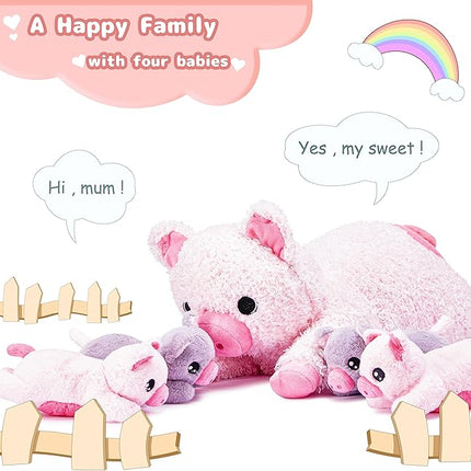 IKASA Mommy Pig Stuffed Animal Mom and Baby Plush Toy,Cute 16" Soft Small Fluffy Mama Family Set Toys with Little Mini Babies,Gifts for Kid