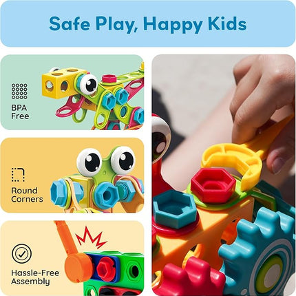 PicassoTiles STEM Learning Toys 250 Piece Building Block Kids Construction Engineering Kit Toy Blocks Children Early Education Playset w/Free IdeaBook, Power Drill, Clickable Ratchet, Age 3+ PTN250