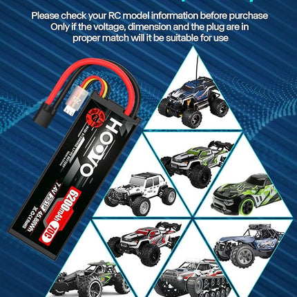 HOOVO 7.4V 70C 6200mAh 2S Lipo Battery Hard Case with Tracxas Plug for RC Car RC Helicopter RC Truck RC Truggy Airplane Quadcopter UAV Drone FPV (2 Packs