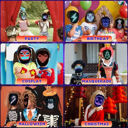 Led Mask with Gesture Sensing, Light up Face Transforming Mask for Halloween Xmas Costume Party